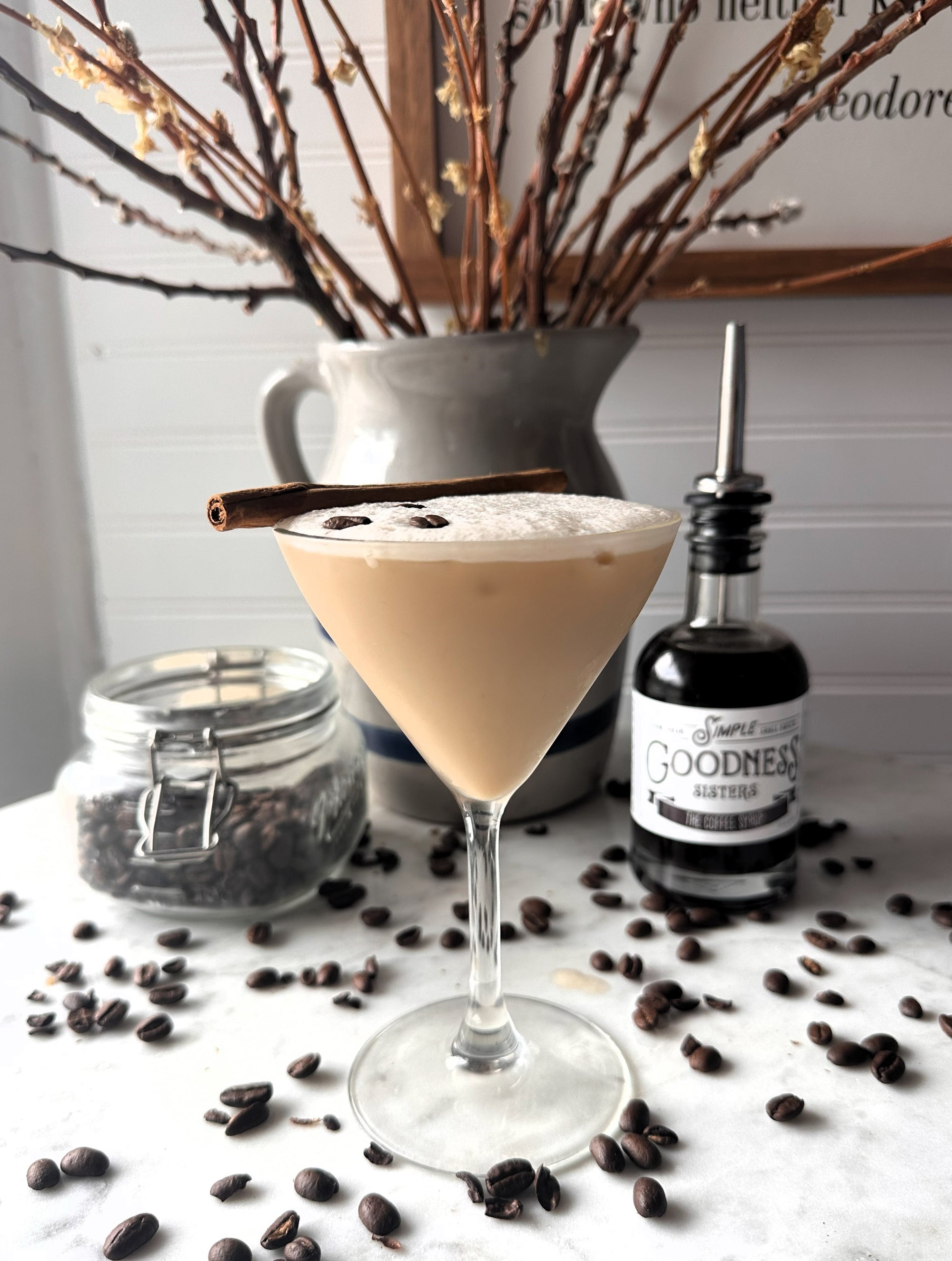 Nonalcoholic Espresso Martini with simple syrup