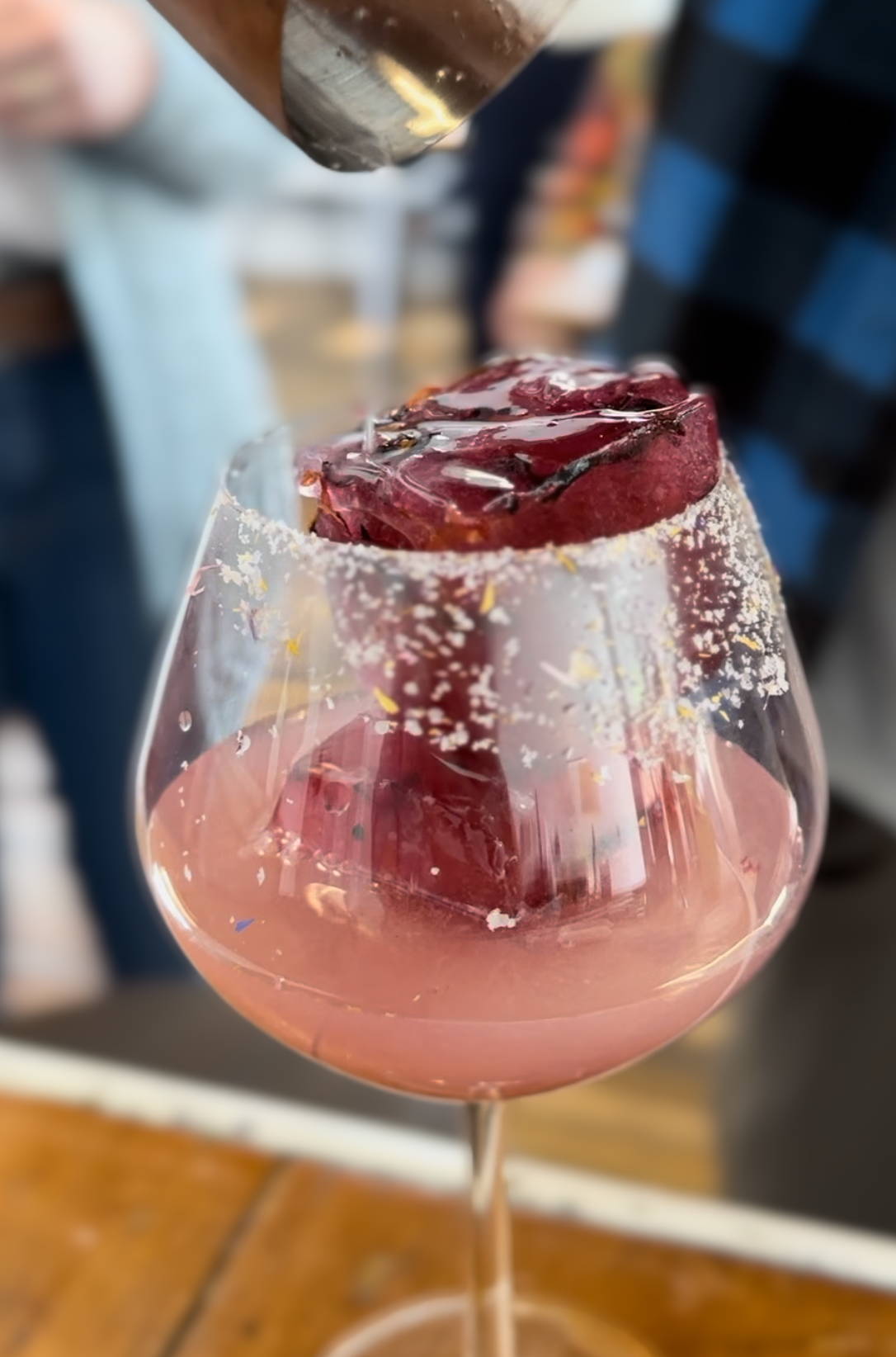 Revival: a tropical margarita with Rhubarb Vanilla Bean and hibiscus ice