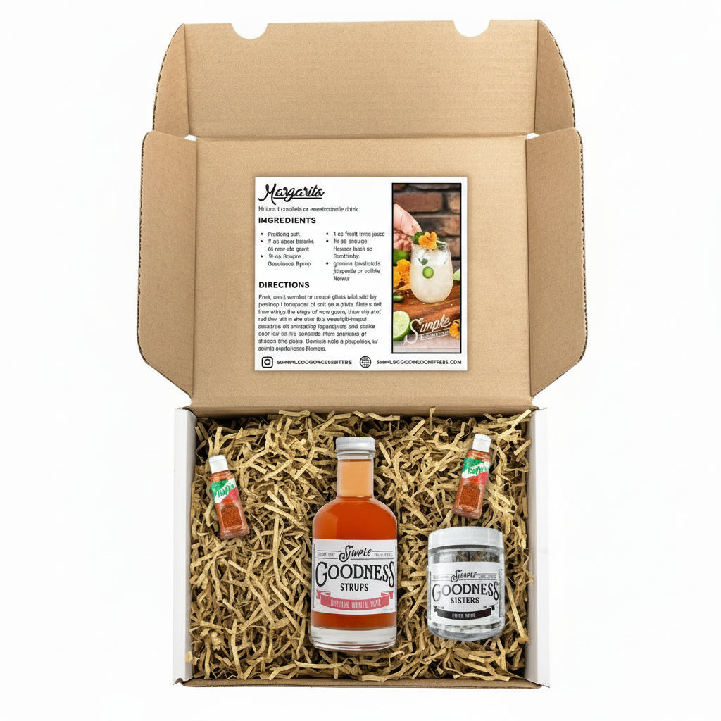 A margarita kit with floral sugar in a box